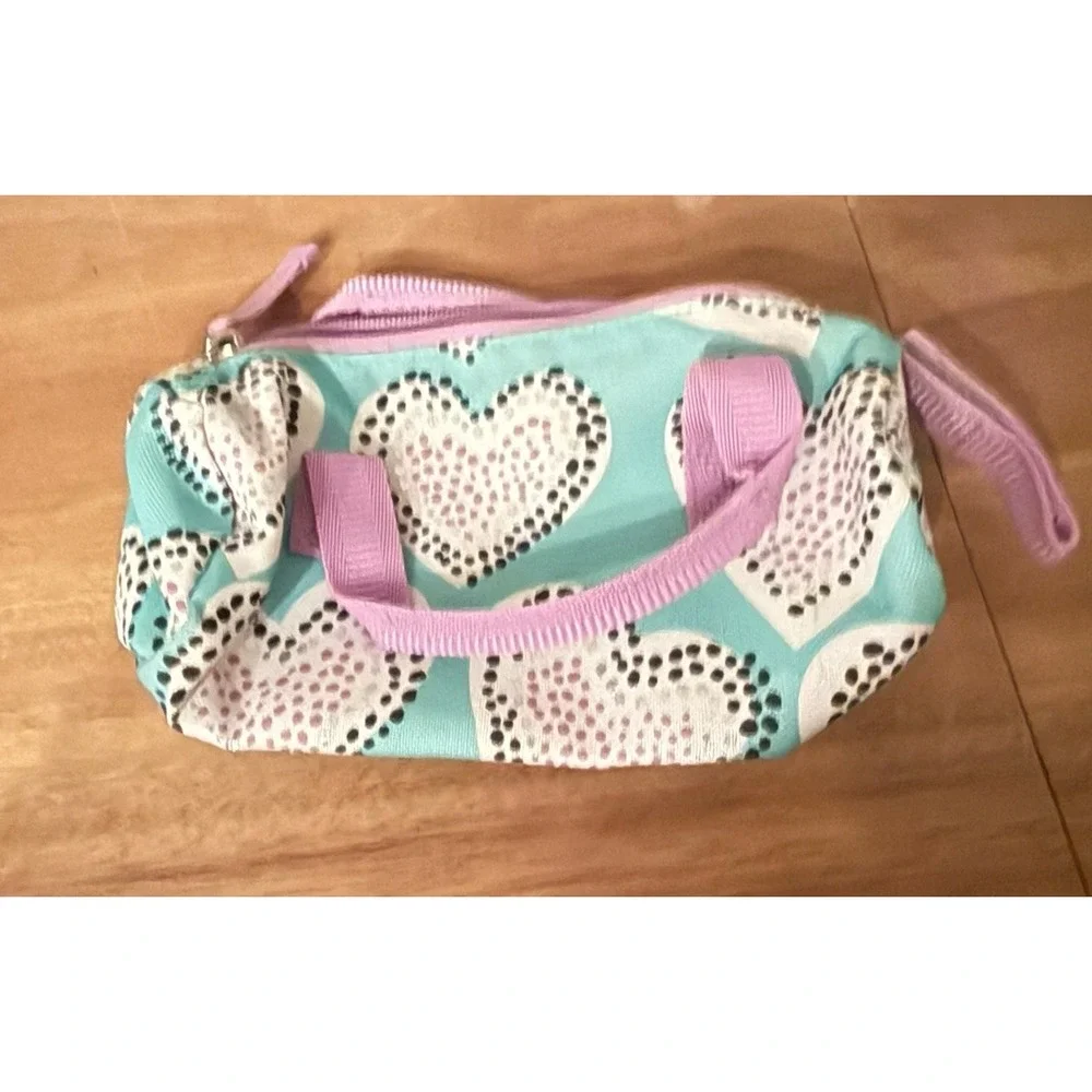 Pottery Barn Kids Heart Print Pencil‎ Pouch – Aqua White Pink Purple Zipper Case